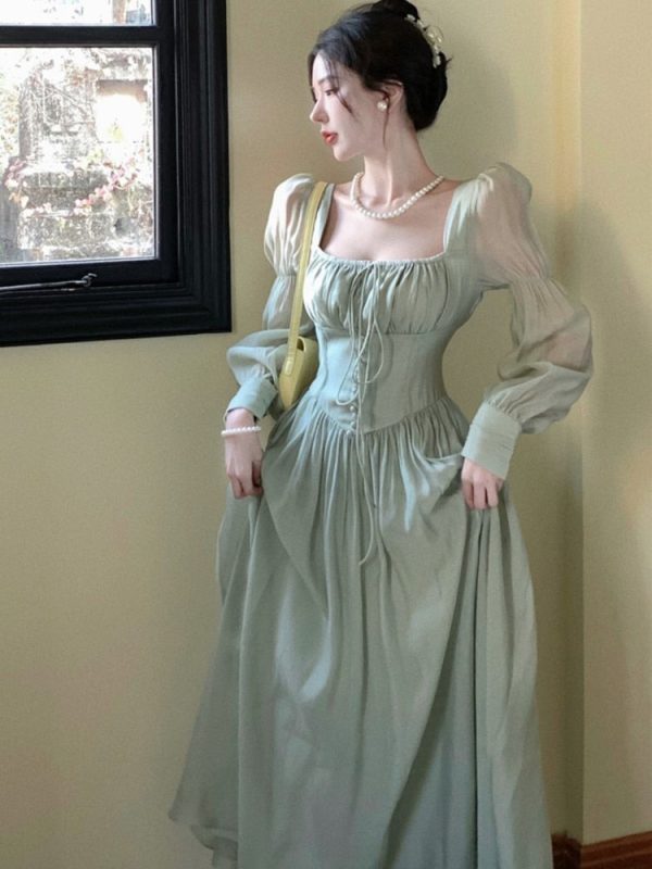 Neck Lantern Sleeve Dress